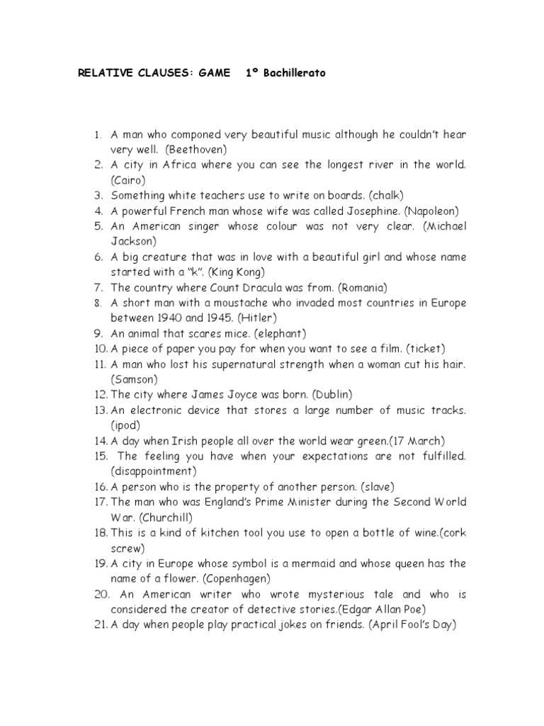 Relative Clauses Game | PDF | Classics