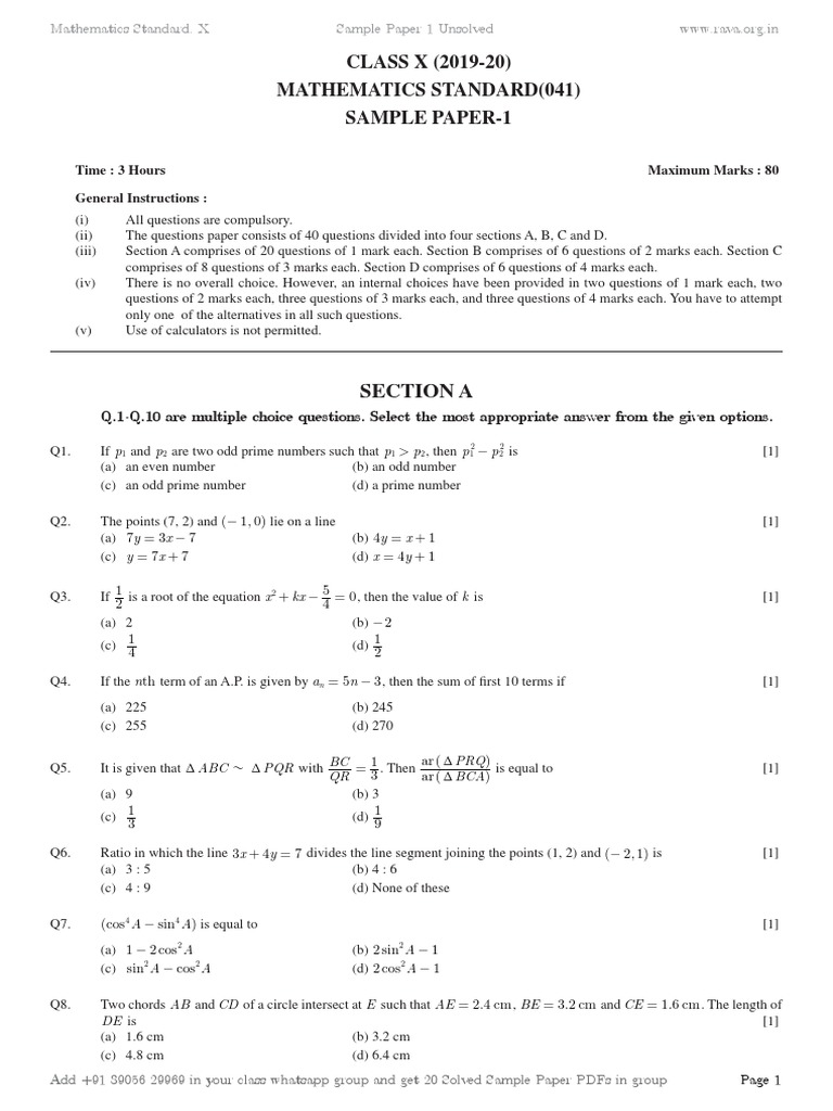 Class X Mathematics Sample Paper 1 | PDF | Sphere | Area