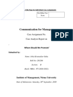 Communication For Managers: Case Assignment No. Case Analysis Report On