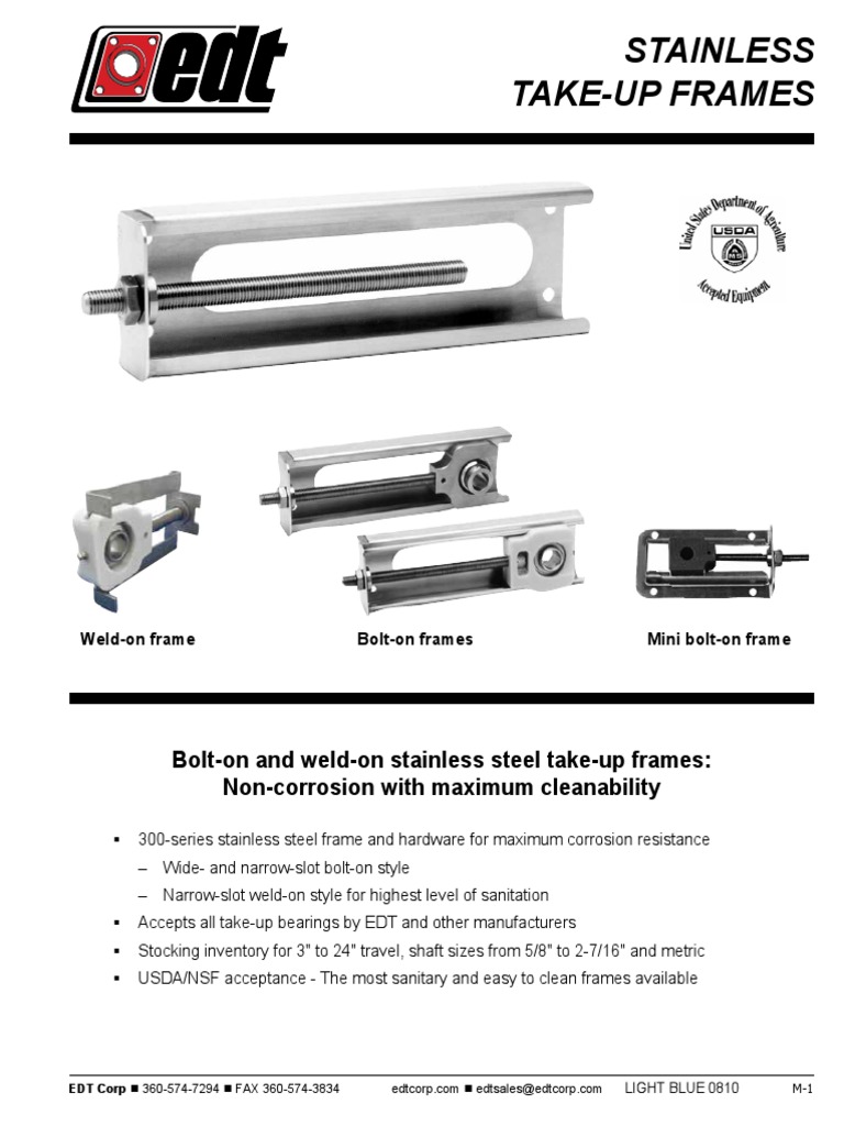 M Stainless Steel Take Up Frames PDF Bearing (Mechanical) Belt (Mechanical)