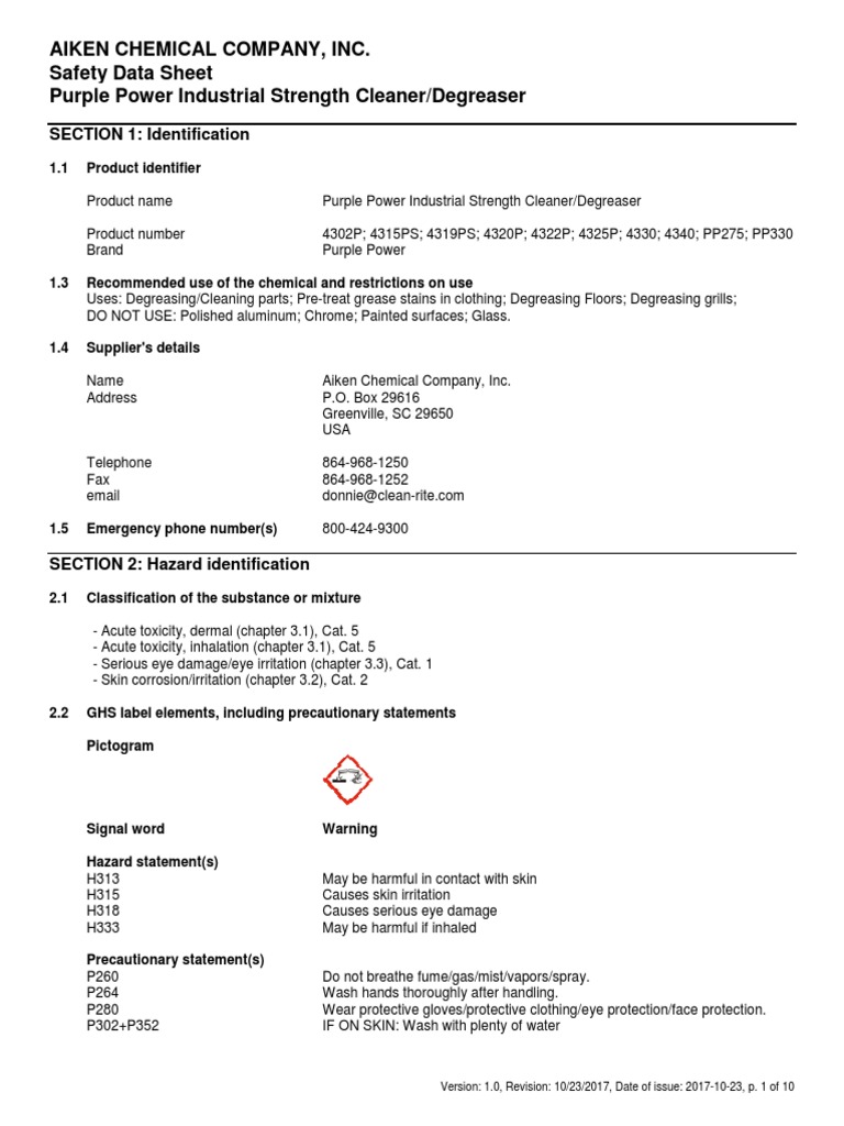 Purple Power Industrial Strength Cleaner Degreaser HDS English PDF