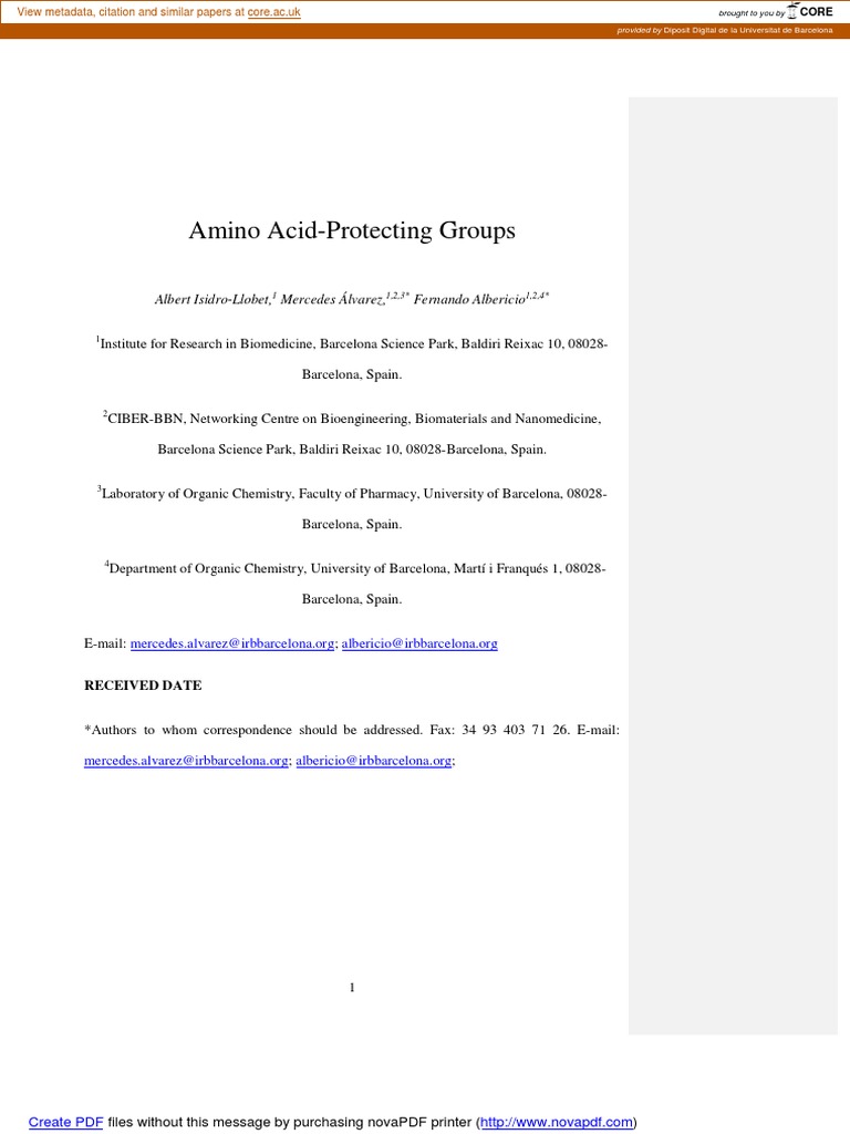 Amino AcidProtecting Groups Albert IsidroLlobet, Mercedes Álvarez