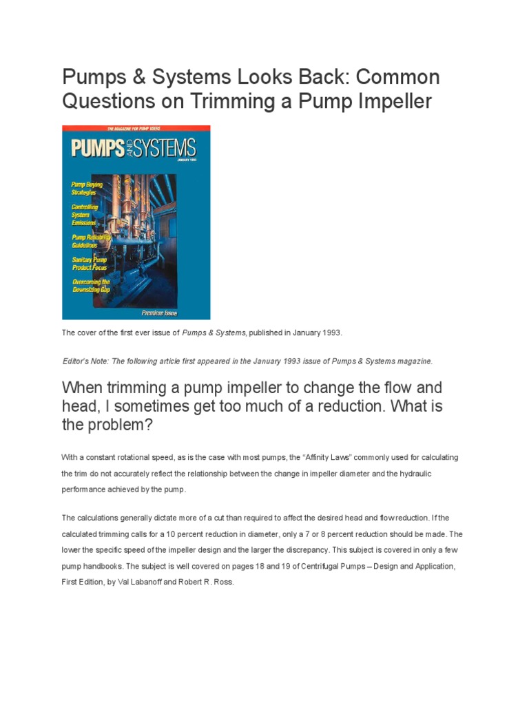 Pump Impeller Trimming Aspects PDF Pump Mechanical Engineering
