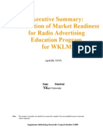 Executive Summary: Evaluation of Market Readiness For Radio Advertising Education Program For WKLM