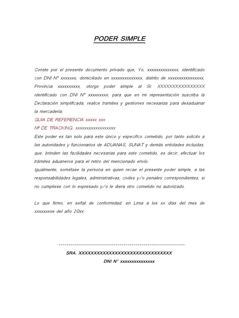 Carta Poder para Aduanas | PDF