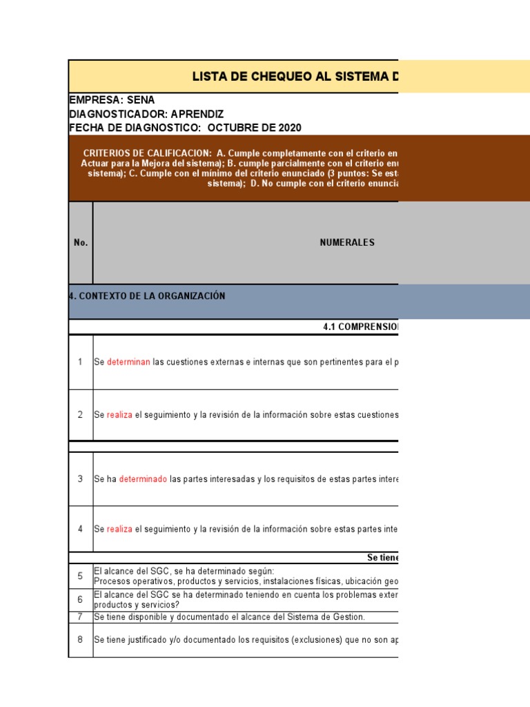 Lista de Chequeo ISO 9001 - 2015 | PDF | Calidad (comercial ...