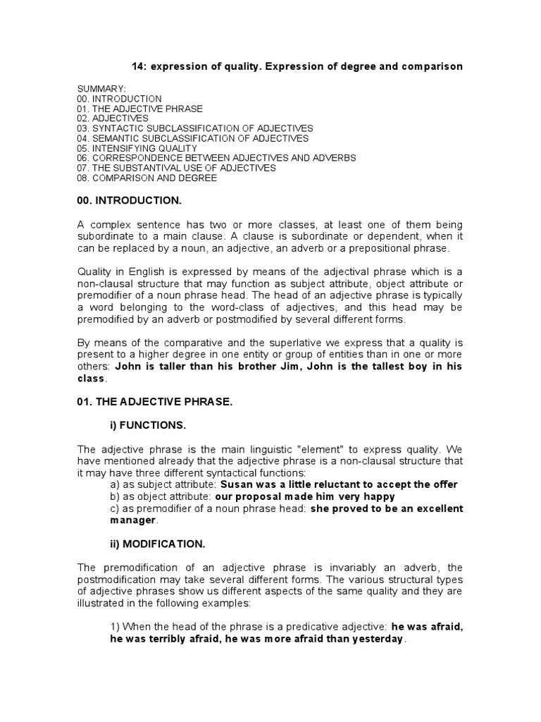 Topic 14 The Quality, Degree and Comparison PDF Adjective Adverb