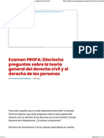 Examen PROFA Dieciocho Preguntas Sobre La Teoría General Del Derecho Civil y El Derecho de Las Personas LP