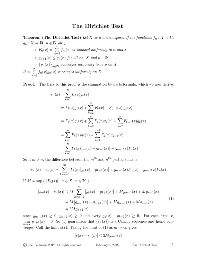 The Dirichlet Test Pdf Series Mathematics Mathematical Objects