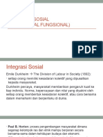 3. Integrasi Sosial (Struktural Fungsional)