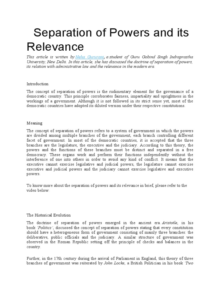 Separation of Powers in Administrative Law | PDF | Separation Of Powers ...
