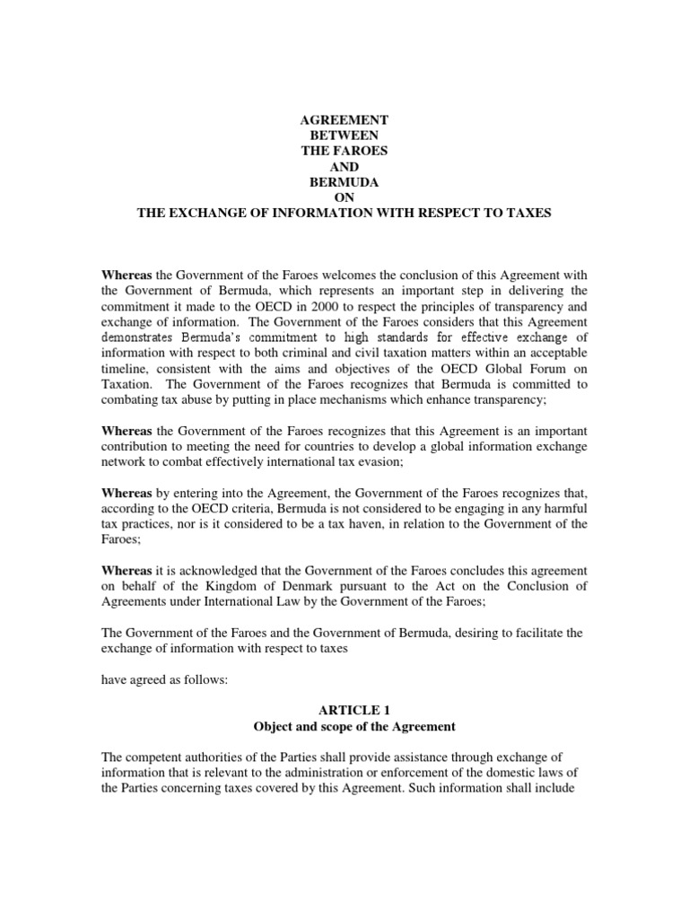 TIEA Agreement Between Bermuda and The Faroes | PDF