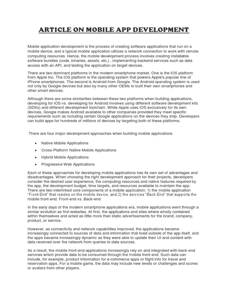 Article On Mobile App Development | PDF | Mobile App | Web Application