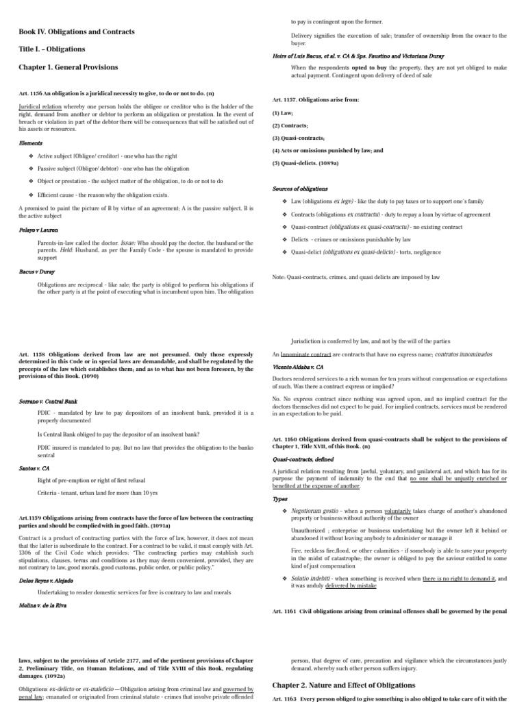 Overview of Obligations and Contracts | PDF | Negligence | Legal Liability