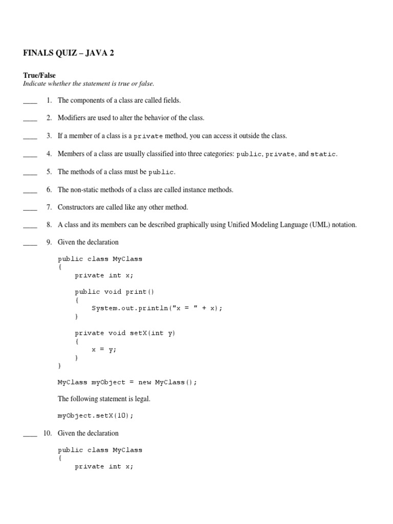 Finals Quiz - Java 2: True/False | Download Free PDF | Inheritance ...