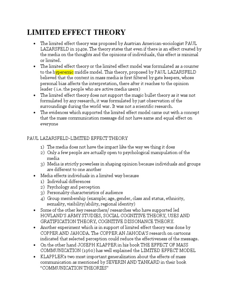 Limited Effect Theory (Imc) PDF Psychological Concepts Psychology