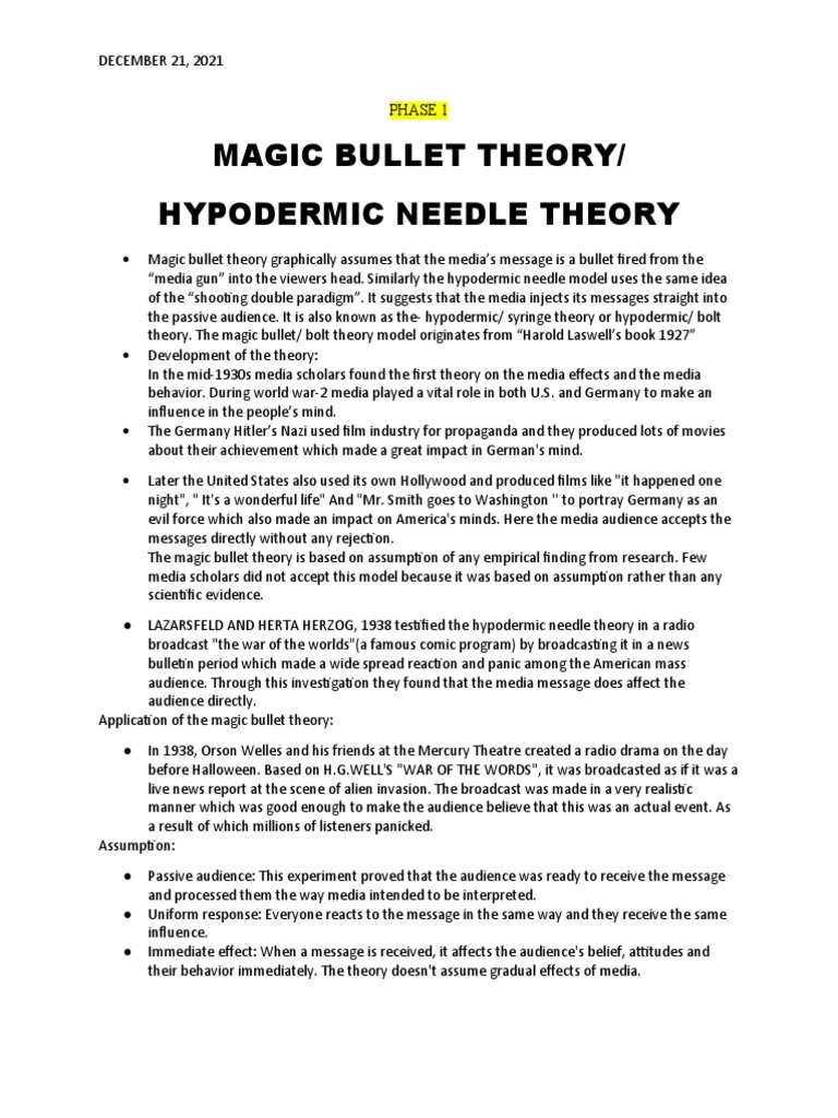 The Magic Bullet Theory (Imc) PDF Cognition Communication