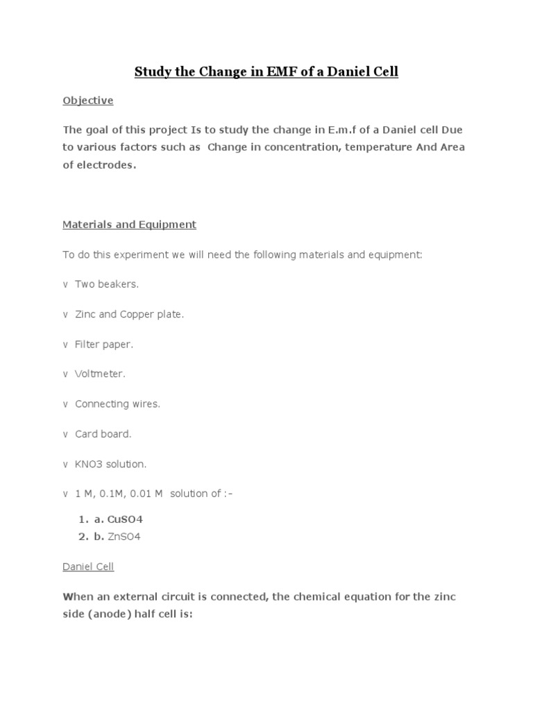 Study The Change in EMF of A Daniel Cell | PDF | Redox | Anode