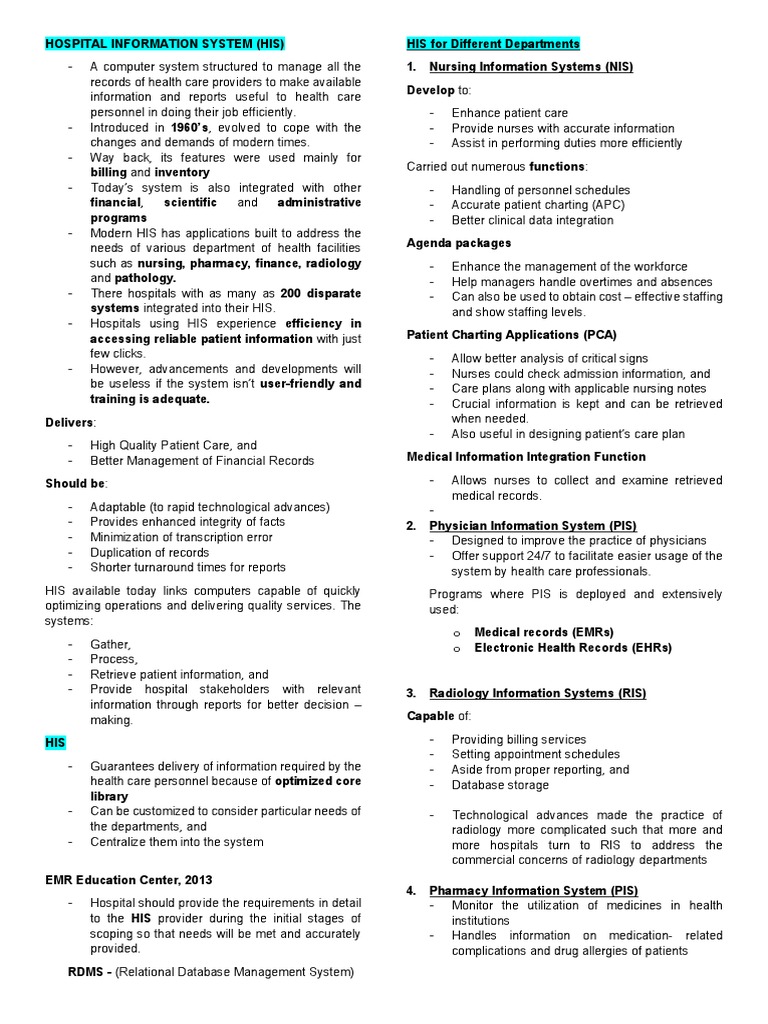 Overview of Hospital Information Systems | PDF | Electronic Health ...