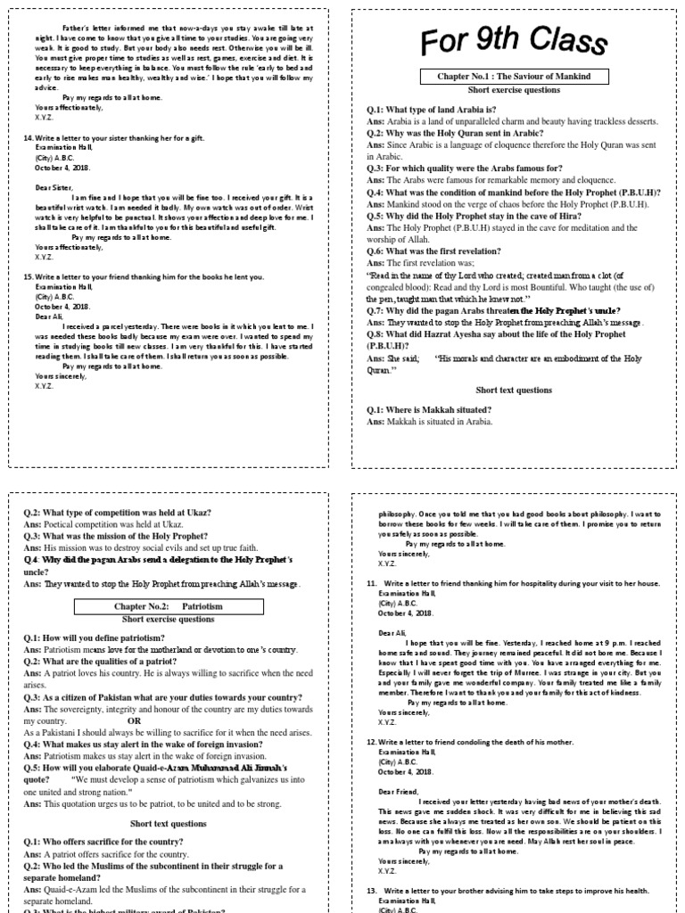 9th Notes | PDF | Test (Assessment) | Muhammad