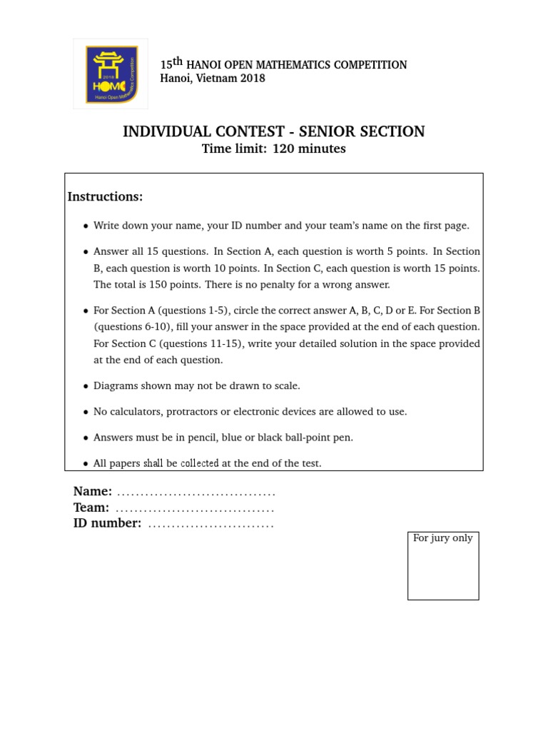 Solutions to the 15th Hanoi Open Mathematics Competition Senior