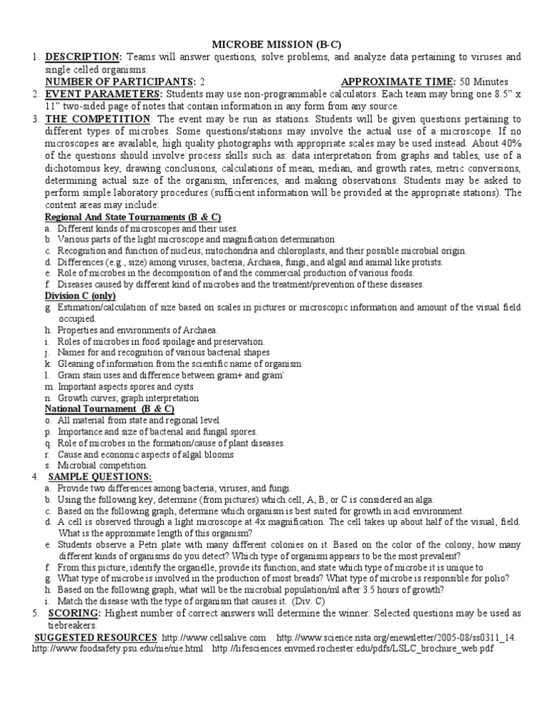 Microbe Mission Competition Overview | PDF | Microorganism | Organisms