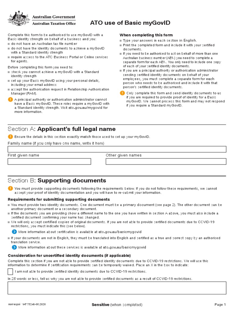 ATO Use of Basic myGovID Updated PDF Identity Document Government