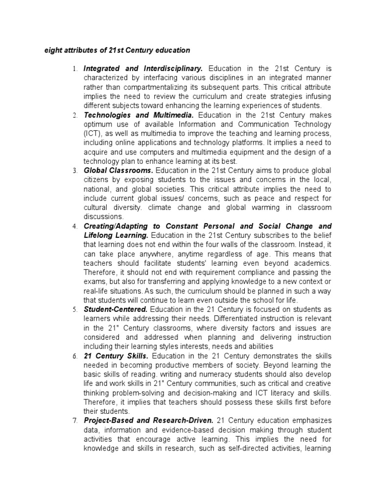 Eight Attributes of 21st Century Education | PDF | Learning ...