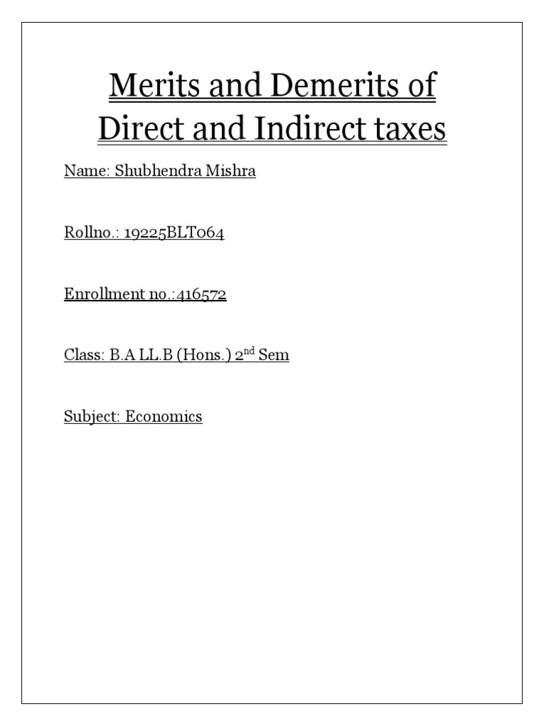 Merits and Demerits of Direct and Indirect Taxes PDF
