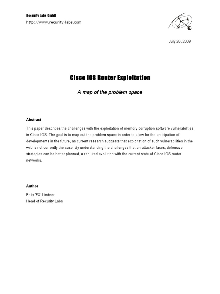 Cisco IOS Router Exploitation: A Map of The Problem Space | PDF ...