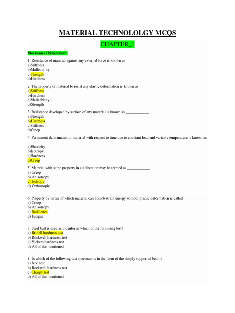 Material Technology MCQs Guide | PDF | Technology & Engineering