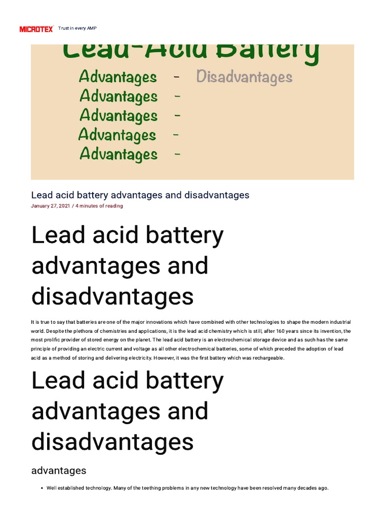 Absolute 1 Lead Acid Battery Advantages and Disadvantages PDF