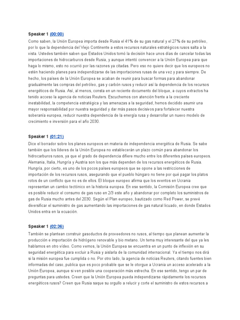 Este Es El Plan de Europa para Independizarse Del Gas, Pe... | PDF ...