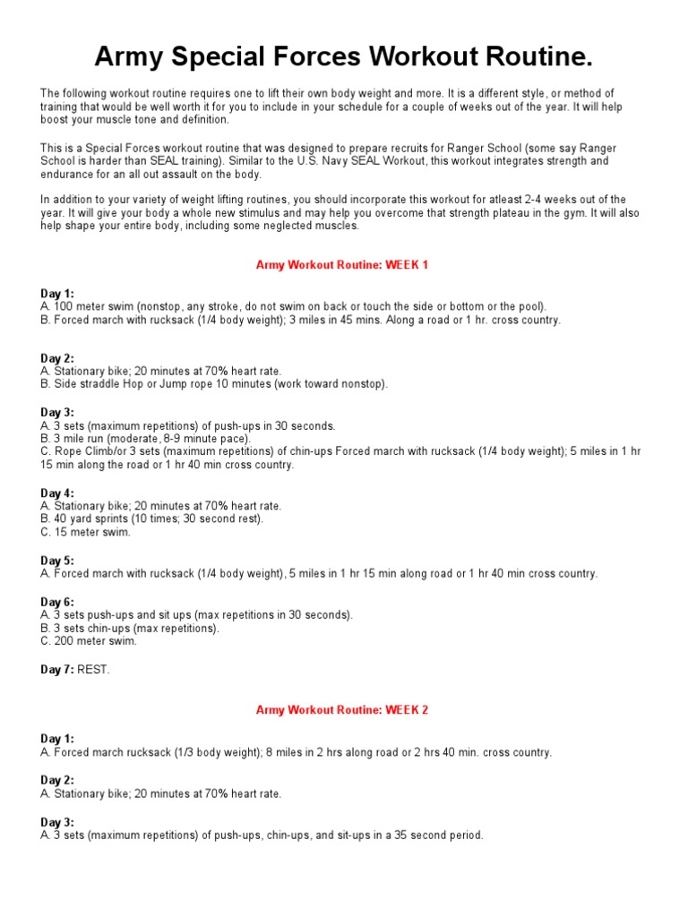 Army Special Forces Workout Routine Physical Exercise Weight Training