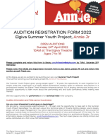 Audition Registration Form 2022: Elgiva Summer Youth Project