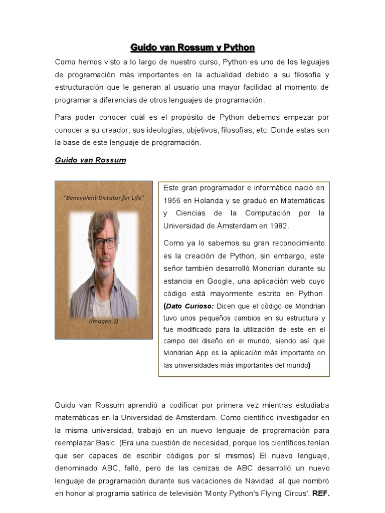 Guido van Rossum y la creación de Python | PDF | Python (lenguaje de ...