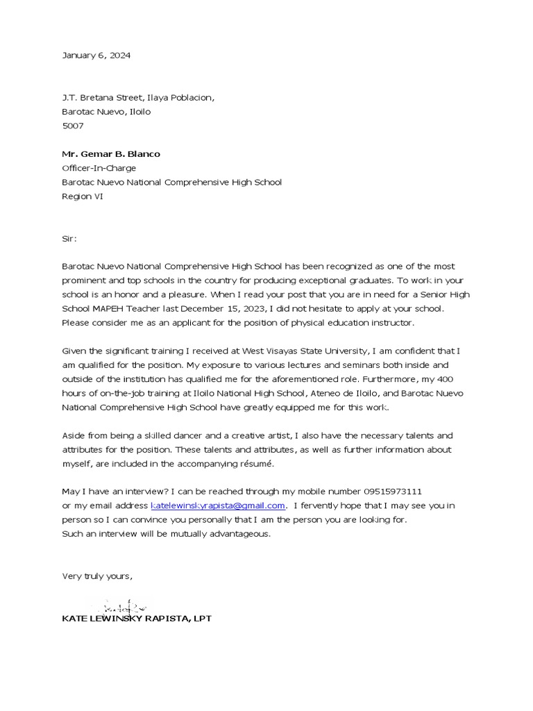 Application Letter (Rapista) | PDF