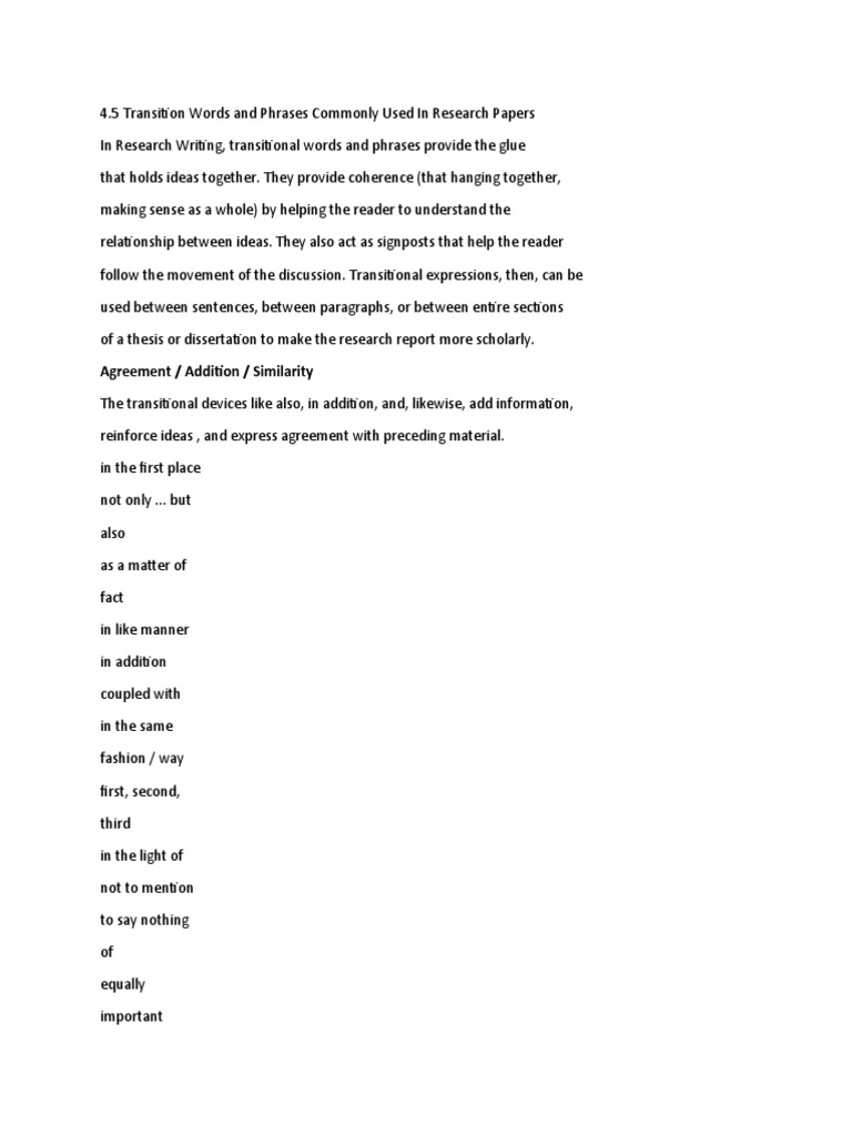 Transition Words for Research Papers | PDF | Reason | Mind