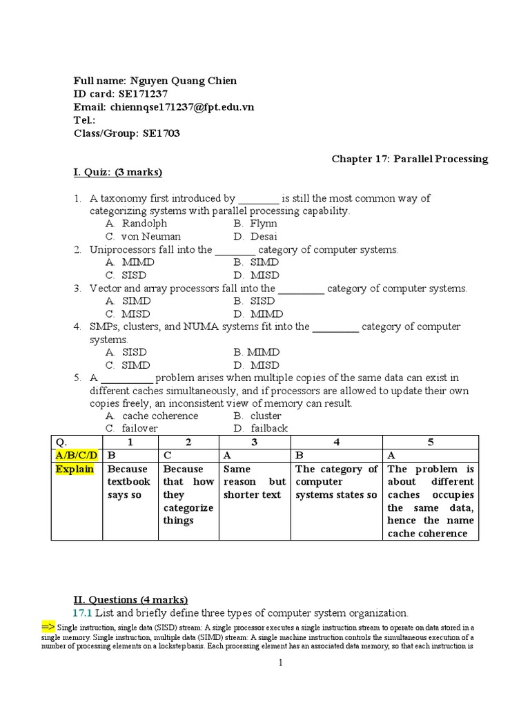 Chapter 17 - Exercises - Parallel Processing (AutoRecovered) | PDF ...