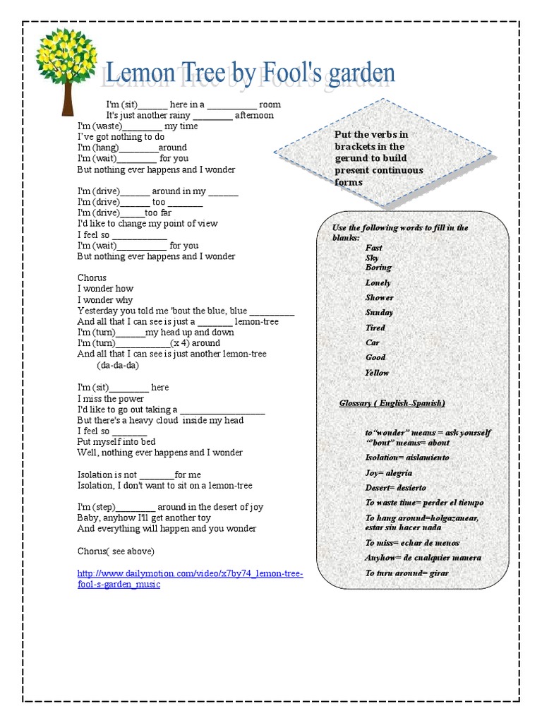 Song Lemon Tree Fun Activities Games 37453 PDF Linguistics