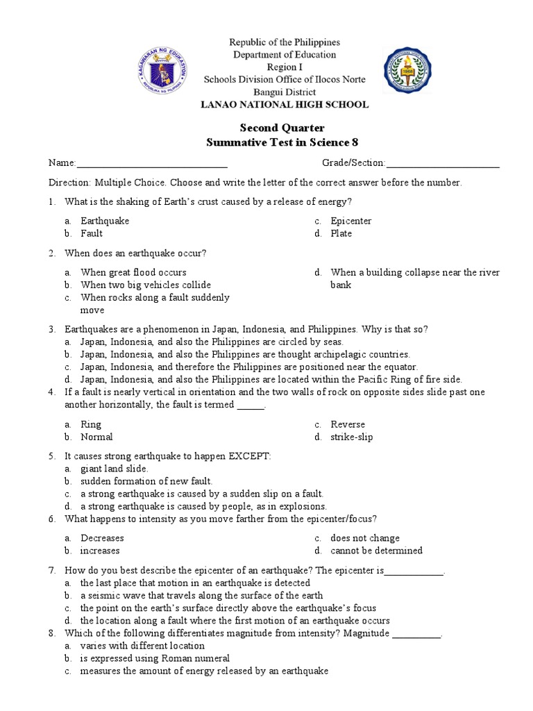 Second Quarter Summative Test in Science 8 | Download Free PDF ...