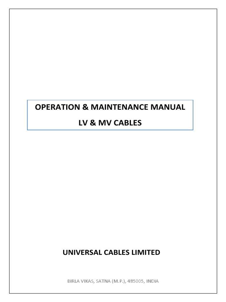 Operation & Maintenance Manual LV & MV Cables | Download Free PDF ...