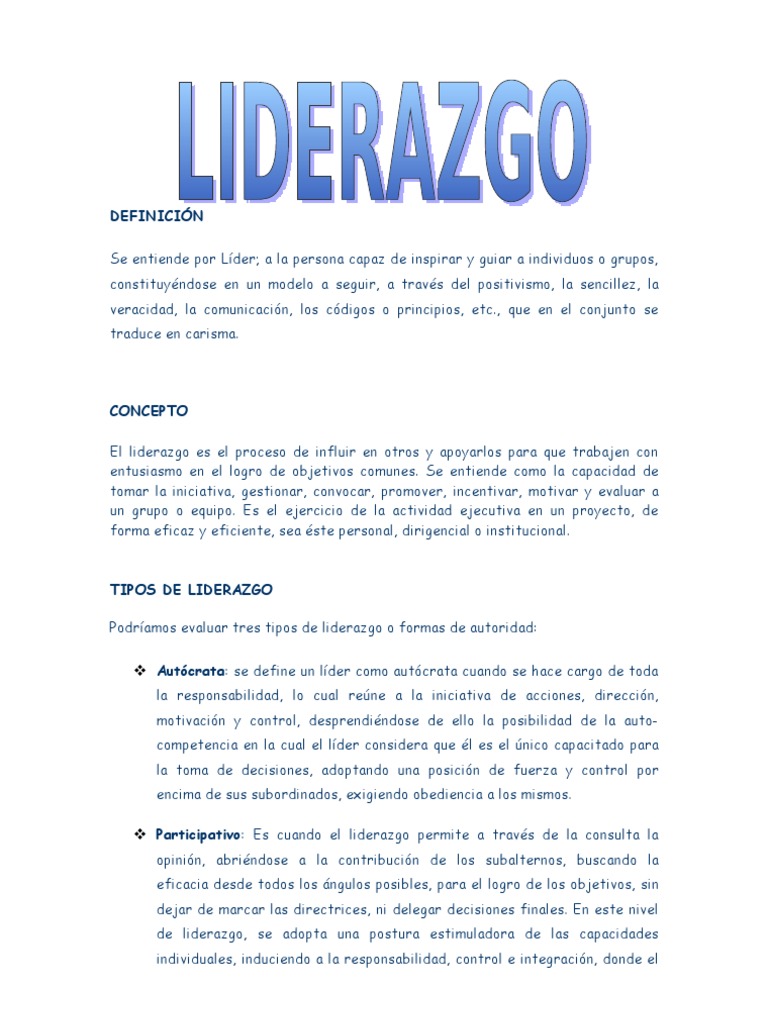 Definición y tipos de liderazgo | PDF | Liderazgo | Aparición