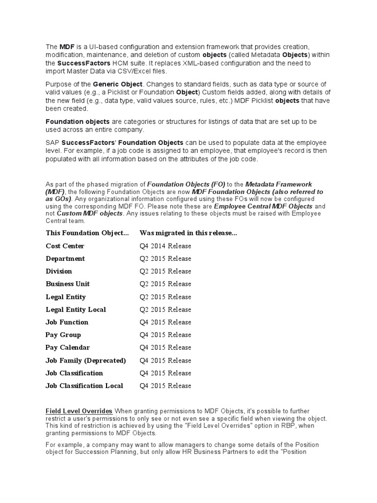 Mdf Foundation And Generic Objects Pdf Metadata Employment