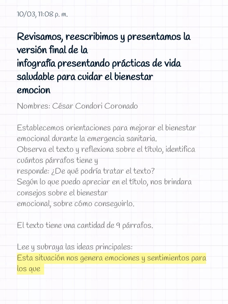 "Cuidamos Nuestro Bienestar Emocional Con Prácticas de Vida Saludable | PDF