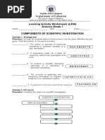 Department of Education: Learning Activity Worksheets (LAW) Science Grade 7 Components of Scientific Investigation