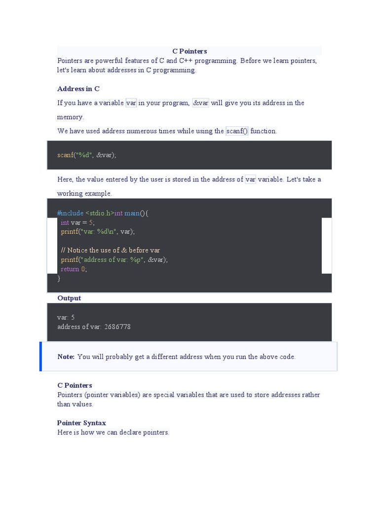 C Pointers - Detailed Points | Download Free PDF | Pointer (Computer ...