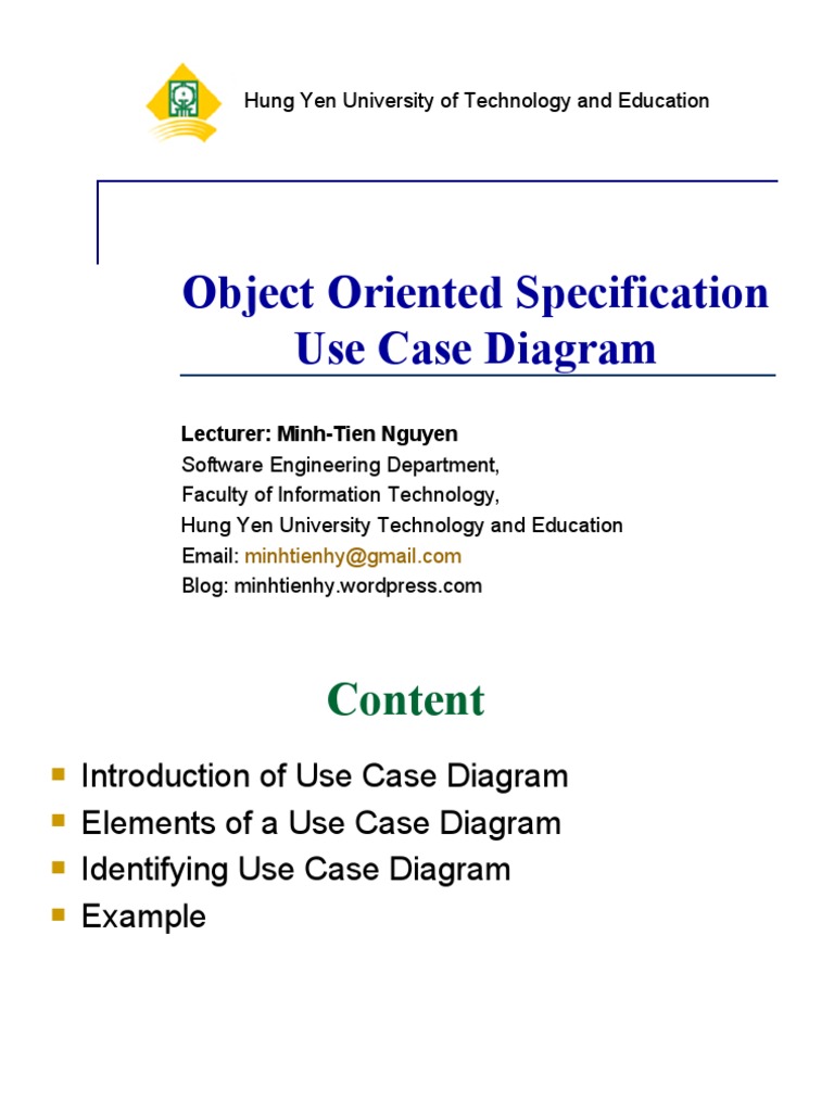 Software Analysis and Design - Object Oriented Specification - Use Case