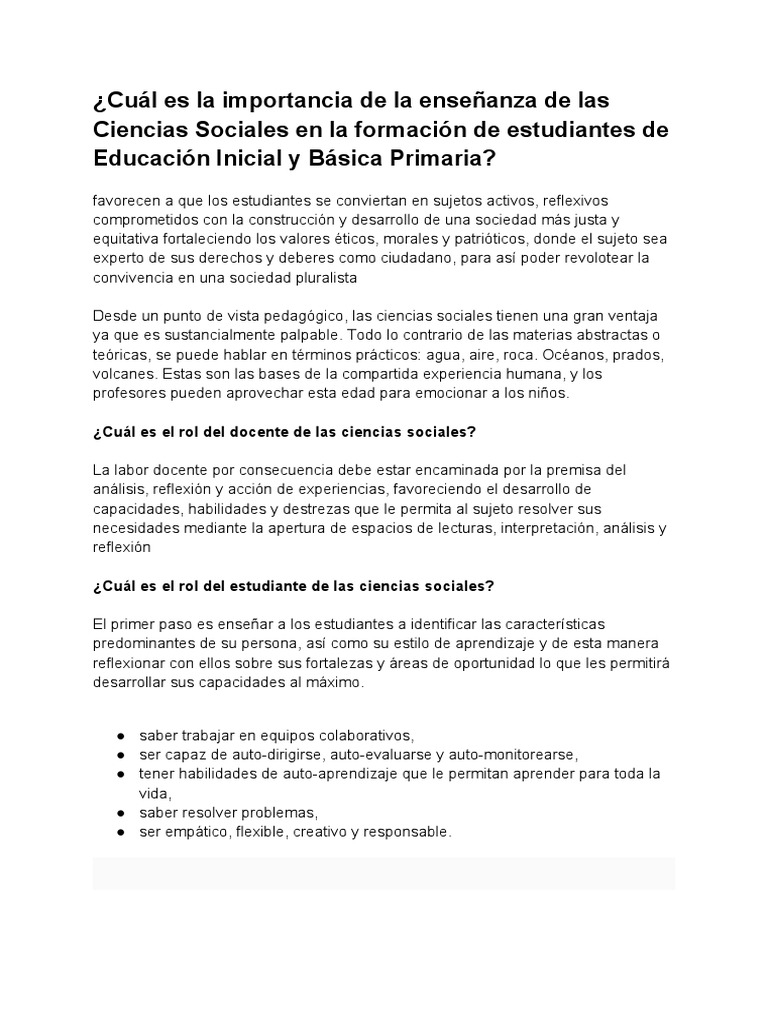 Importancia de las Ciencias Sociales en Primaria | PDF