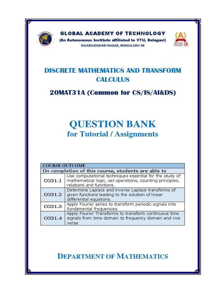 20MAT31A Question Bank | PDF | Teaching Methods & Materials | Science ...